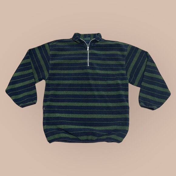 Trader Bay Sweater Mens Medium Oversize Green 1/4 Zip Fleece Zipper Side Pockets - Picture 1 of 4